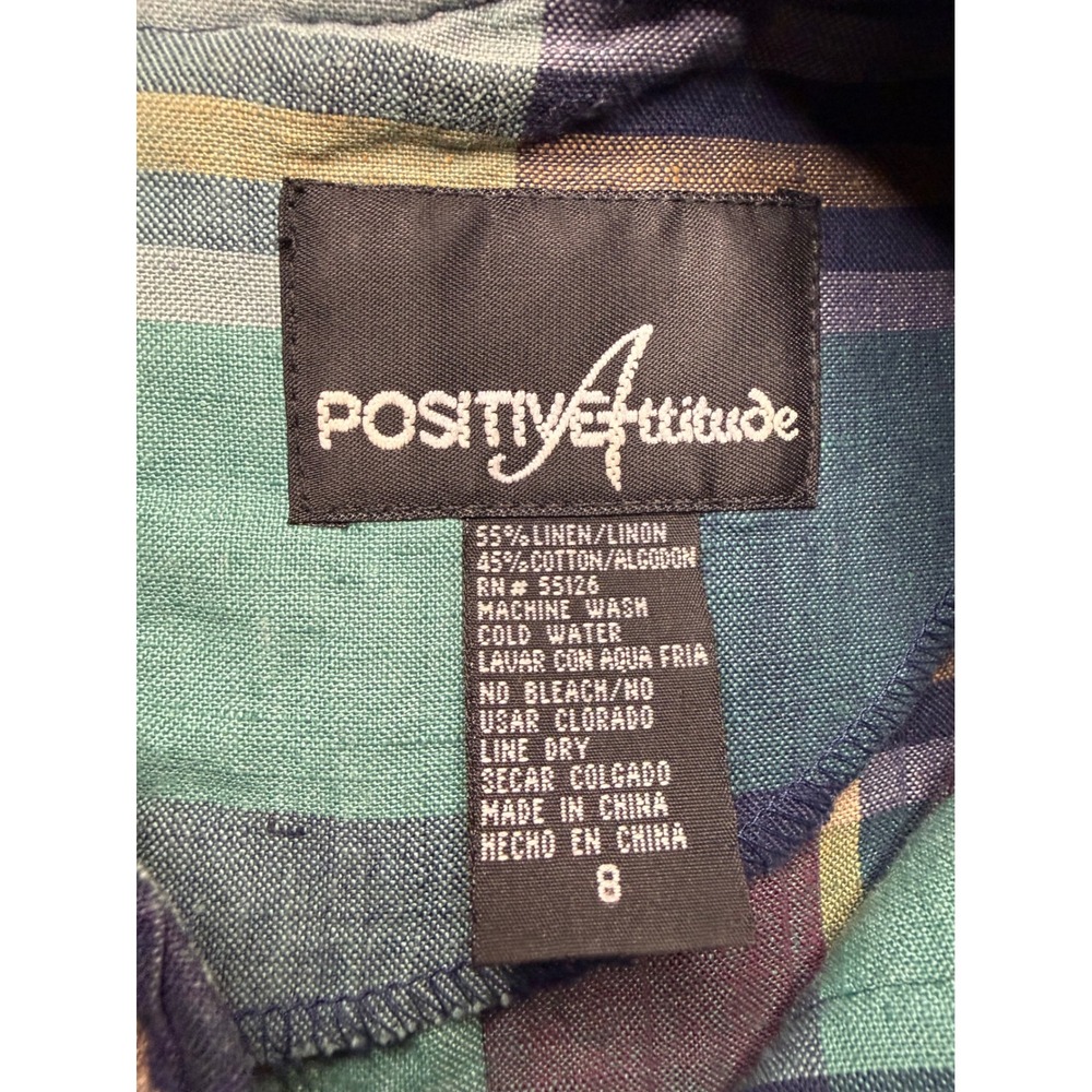 Positive Attitude Plaid Linen Blend Midi Dress Womens 8 Multi Color Short Sleeve - Picture 3 of 6